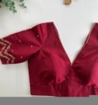 Hand Embroidered Zardosi Silk Blouse: Maroon Red Maggam Work