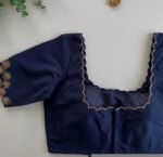 Navy Blue Silk Hand-Embroidered Zardosi Blouse: Maggam Work
