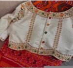 Hand Embroidered Zardosi Silk Blouse: Cream Maggam Work, Multicolor Chand Embroidery
