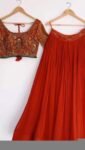 Orange Hand-Embroidered Lehenga Set: Indian Wedding Party Dress