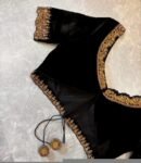 Black Velvet Zardosi Embroidered Saree Blouse – V-Neck, Elbow Sleeves