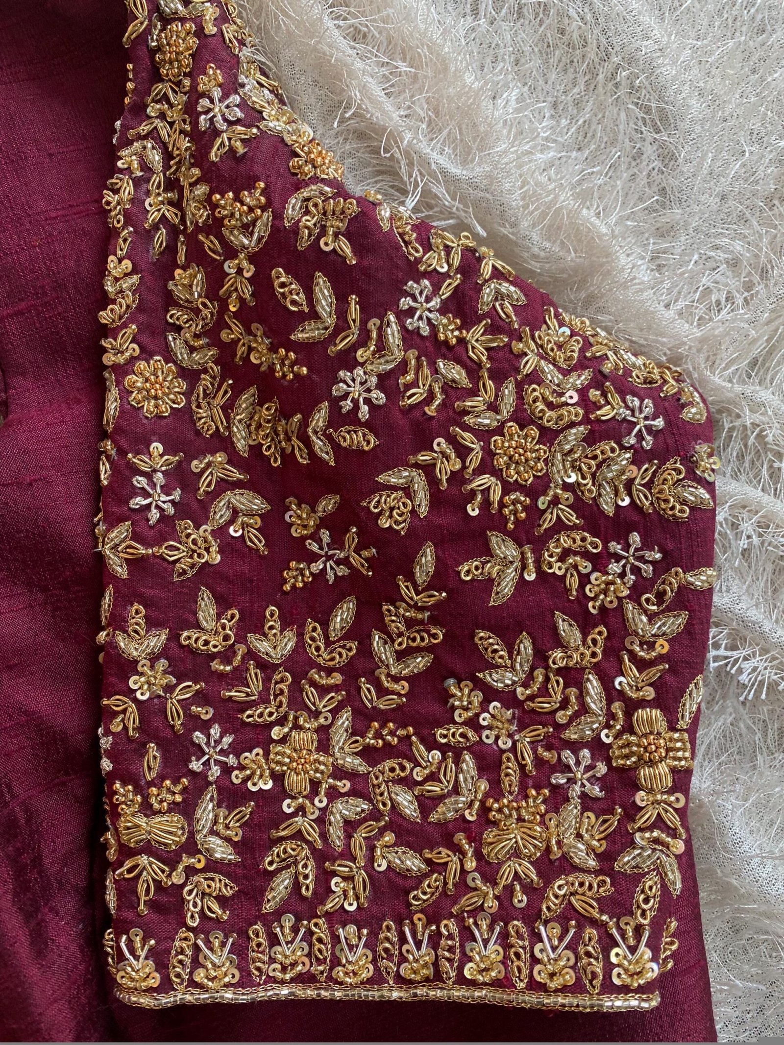Hand Embroidered Zardosi Silk Blouse: Maroon Red Bridal Maggam Work