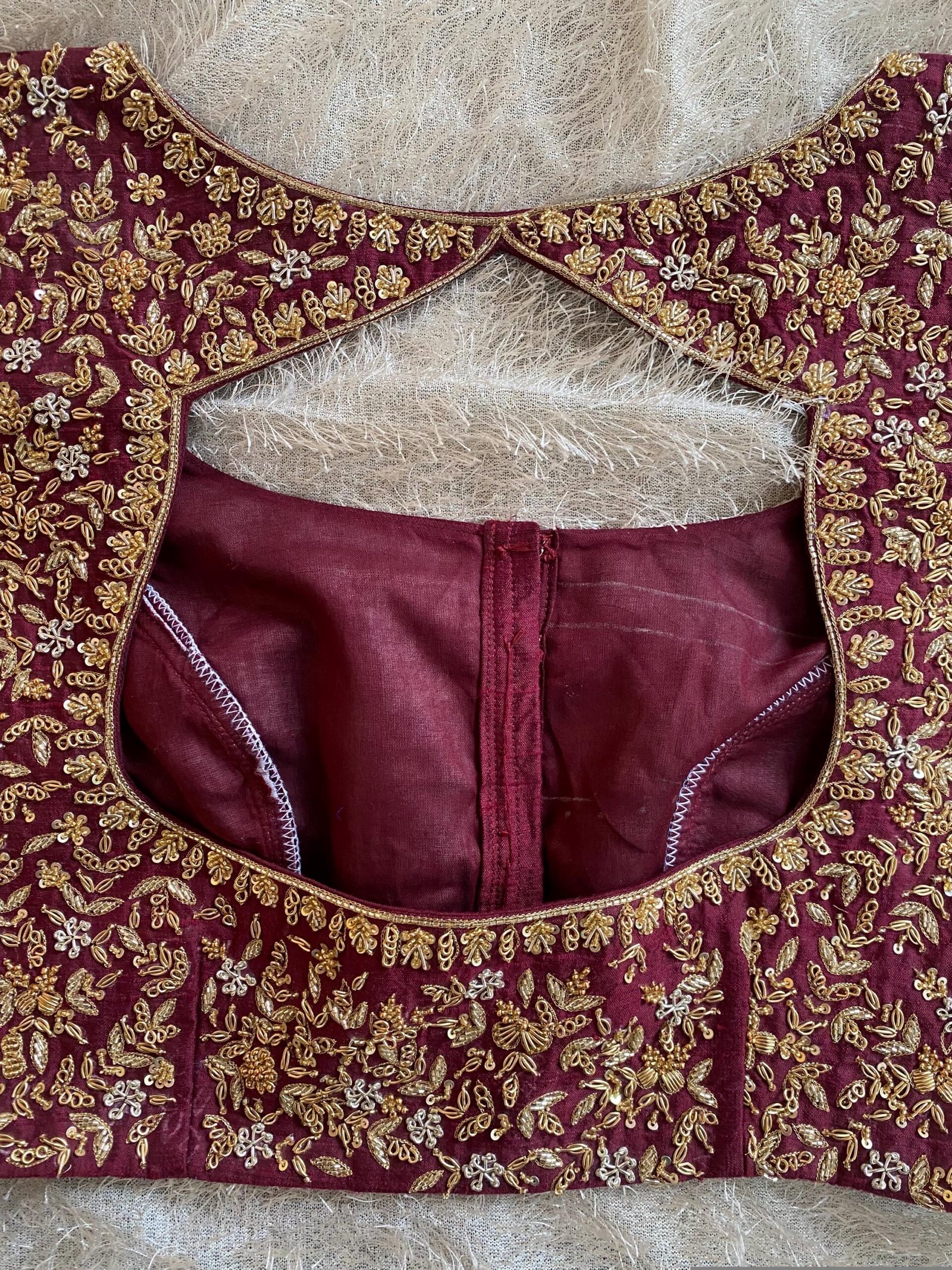 Hand Embroidered Zardosi Silk Blouse: Maroon Red Bridal Maggam Work