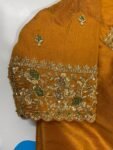 Hand Embroidered Silk Saree Blouse: Orange Zardosi Maggam Work