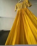 Hand Embroidered Yellow Silk Anarkali Dress: Indian Zardosi Kurta
