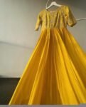 Hand Embroidered Yellow Silk Anarkali Dress: Indian Zardosi Kurta