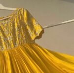 Hand Embroidered Yellow Silk Anarkali Dress: Indian Zardosi Kurta