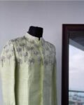 Hand Embroidered Silk Kurta Set: Indian Wedding Sherwani, Green Menswear