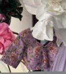 Lavender Lehenga Set: Hand Embroidered Silk Crop Top, Chinon Skirt