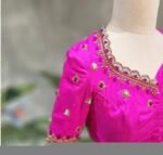 Pink Hand Embroidered Silk Blouse: Zardosi Saree Crop Top