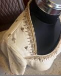 Hand Embroidered Cream Silk Blouse: Zardosi Maggam Work, Elbow Sleeves