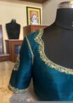 Hand Embroidered Silk Saree Blouse: Turquoise Blue Zardosi Maggam Work