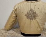 Hand Embroidered Silk Saree Blouse: Beige Zardosi Maggam Blouse