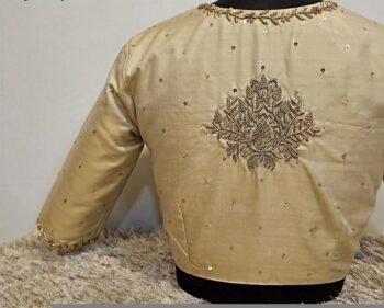 Hand Embroidered Silk Saree Blouse: Beige Zardosi Maggam Blouse
