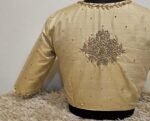 Hand Embroidered Silk Saree Blouse: Beige Zardosi Maggam Blouse