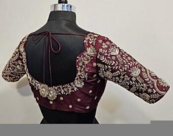 Hand Embroidered Zardosi Silk Blouse: Maroon Red Bridal Maggam Work