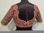 Hand Embroidered Raw Silk Blouse: Maroon Red Zardosi Bridal Top
