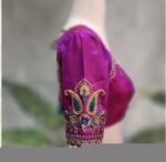 Hand Embroidered Silk Saree Blouse: Magenta Pink Zardosi Maggam Work