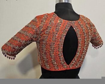 Hand Embroidered Raw Silk Zardosi Blouse: Bridal Maggam Work