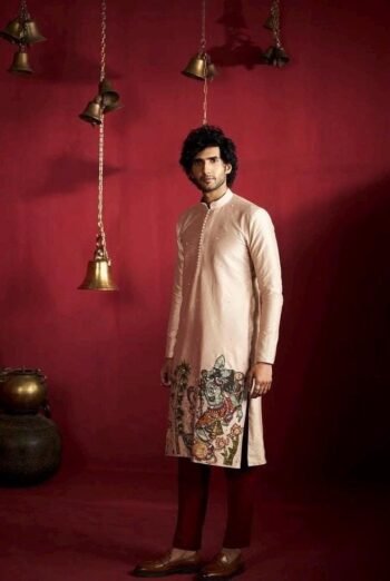 Hand-Painted Kalamkari Silk Kurta Set: Indian Groom Wedding Wear/Indian men’s kurta,kalamkari silk Kurta,men’s kurta pyjama,Indian men’s USA