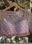 Hand Embroidered Zardosi Bridal Blouse: Lavender Silk Maggam Work
