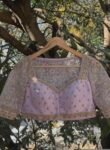 Hand Embroidered Zardosi Bridal Blouse: Lavender Silk Maggam Work