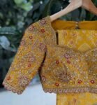 Hand Embroidered Silk Bridal Blouse: Mustard Yellow Zardosi Maggam Work