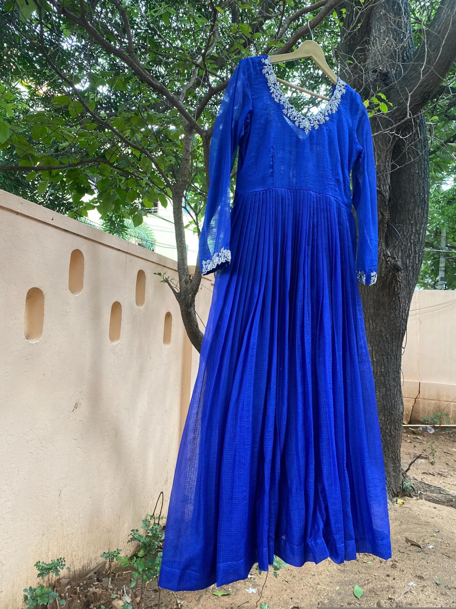 Hand Embroidered Kota Cotton Anarkali Dress: Royal Blue Indian Dress, cotton kurta,cotton kots kurta,handwork dress,summer dress,handwork dr