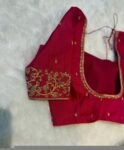 Hand Embroidered Red Silk Blouse: Zardosi Maggam Work, Elbow Sleeves