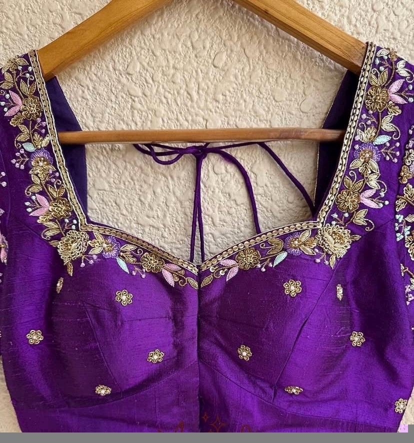 Purple Zardosi Bridal Blouse: Hand Embroidered Silk Maggam Work