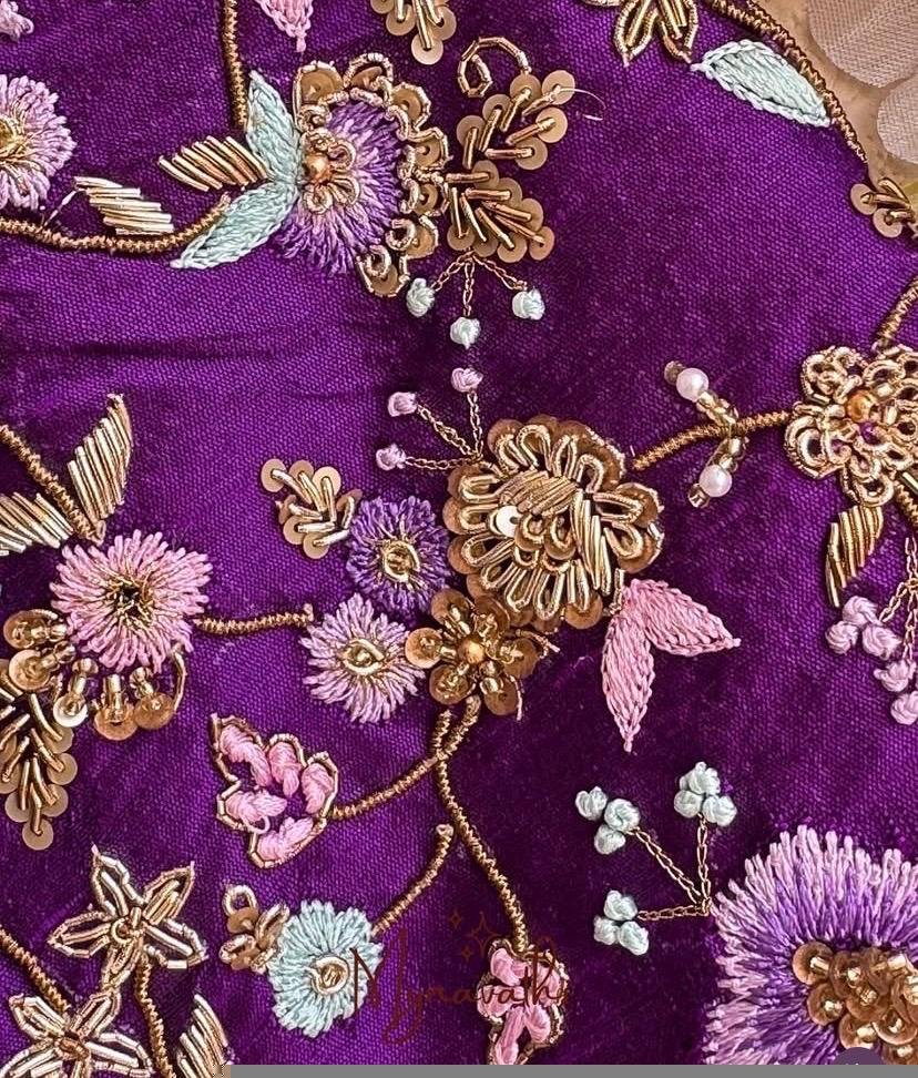 Purple Zardosi Bridal Blouse: Hand Embroidered Silk Maggam Work