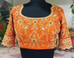 Hand Embroidered Silk Bridal Blouse: Orange Zardosi Wedding Top