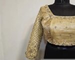 Hand Embroidered Pure Silk Saree Blouse: Golden Zardosi Tissue, Full Sleeve