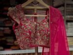 Red Zardosi Embroidered Silk Blouse: Hand-stitched Maggam Saree Crop Top