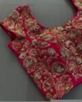 Red Zardosi Embroidered Silk Blouse: Hand-stitched Maggam Saree Crop Top