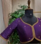 Purple Silk Hand Embroidered Saree Blouse: Zardosi Maggam Work, plus size blouses,handwork blouse,purple maggam blouse,Mix and match blouse
