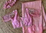 Hand Embroidered Zardosi Silk Blouse: Light Pink Maggam Work