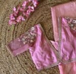 Hand Embroidered Zardosi Silk Blouse: Light Pink Maggam Work