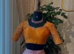 Hand Embroidered Zardosi Silk Blouse: Orange Saree Top