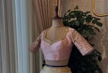 Hand Embroidered Silk Blouse: Light Pink Zardosi Maggam Work