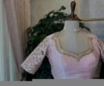 Hand Embroidered Silk Blouse: Light Pink Zardosi Maggam Work