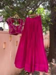 Pink Embroidered Lehenga Choli Set: Silk Crop Top Skirt, Wedding Party Wear,Lehenga crop top set,blue lehenga,party wear lehenga,Indian outf