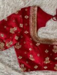 Red Silk Bridal Blouse: Heavy Zardosi Hand Embroidery, Elbow Sleeves