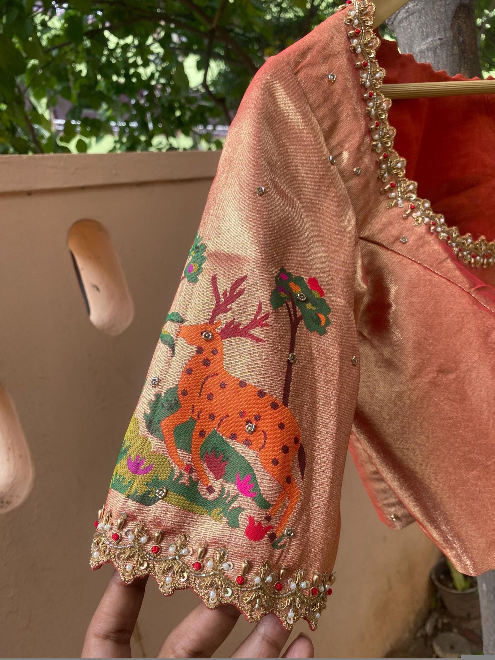 pure silk hand embroidery blouse/elbow sleeve maggam blouse/paithani zardosi blouse/hand embroidered blouse/red Paithani ready made blouse