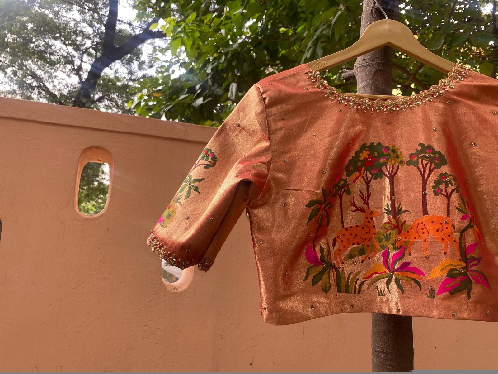 pure silk hand embroidery blouse/elbow sleeve maggam blouse/paithani zardosi blouse/hand embroidered blouse/red Paithani ready made blouse