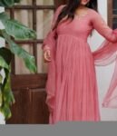 Hand Embroidered Pink Chanderi Silk Anarkali Suit with Kota Dupatta