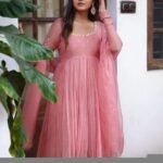 Hand Embroidered Pink Chanderi Silk Anarkali Suit with Kota Dupatta