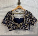 Hand Embroidered Silk Bridal Blouse/Royal & Navy Blue Zardosi,blue maggam blouse,heavy bridal blouse,plus size blouses,mix and match blouses