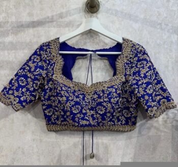 Hand Embroidered Silk Bridal Blouse/Royal & Navy Blue Zardosi,blue maggam blouse,heavy bridal blouse,plus size blouses,mix and match blouses