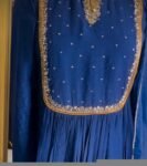 Hand Embroidered Chanderi Silk Anarkali Suit: Royal Blue Indian Dress